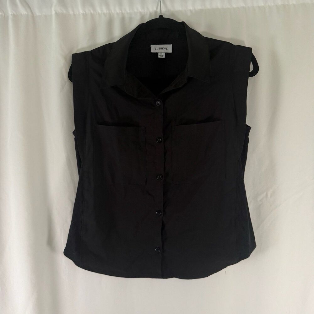Evereve Blouse Women's XS Black Button Up Collared Sleeveless Lightweight